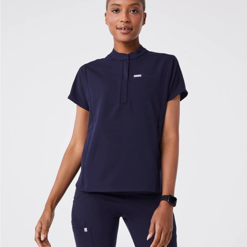 Navy Montex - Mock Neck Scrub Top